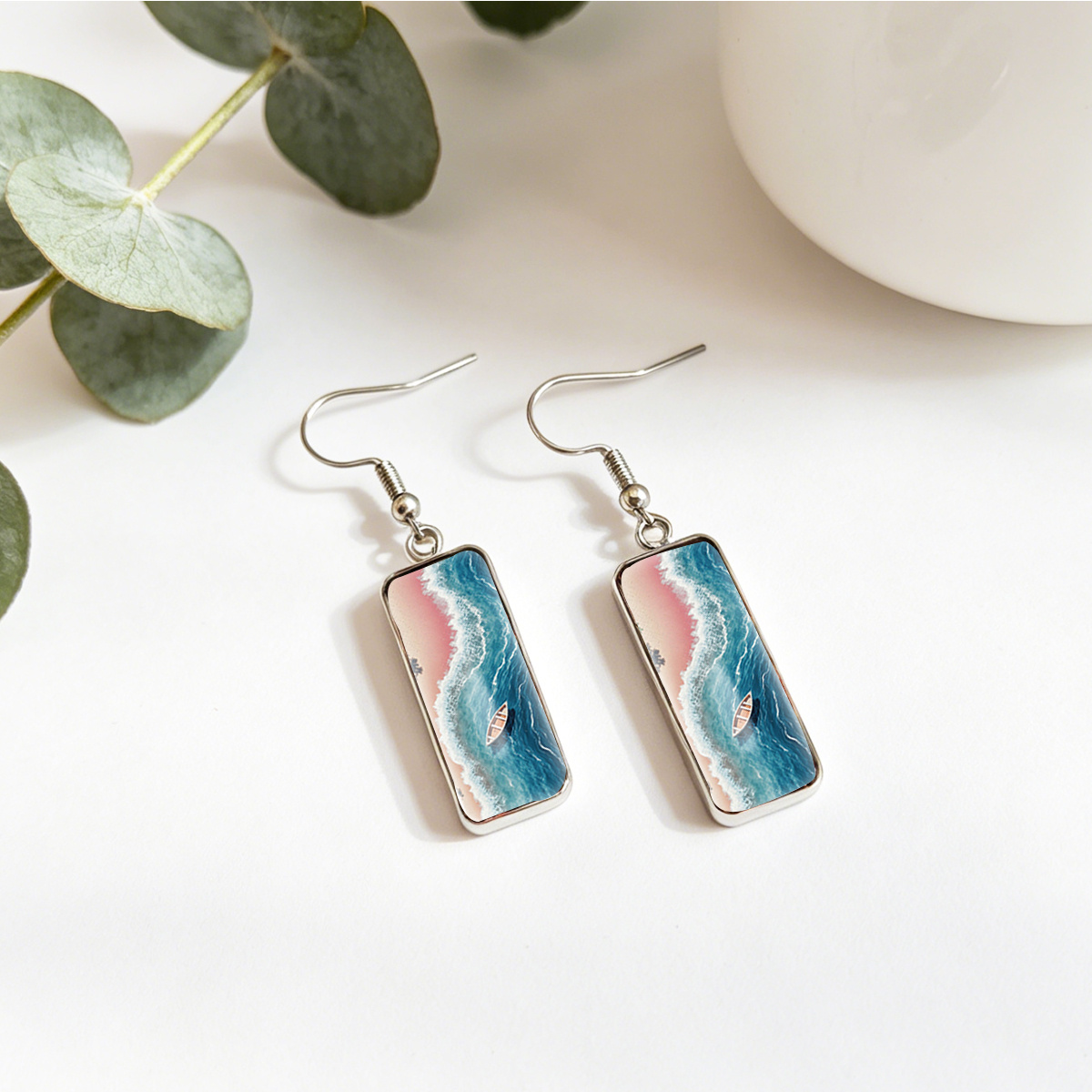 Small Boat on The Sea Beach Dangle Earrings, Trendy Gift